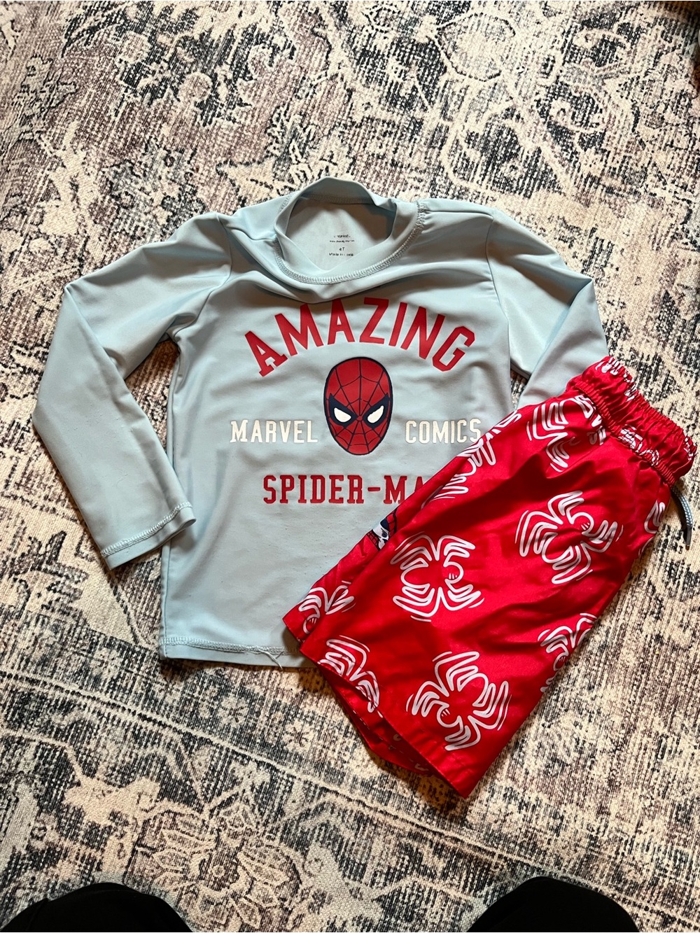 Marvel Spider-Man Kids Swimwear Set - Light Blue Top & Red Shorts